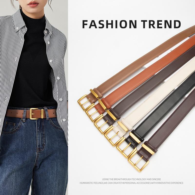Belt for Women's Genuine Leather Simple Pin Buckle Versatile Fashion High-end Casual Jeans Decorative Belt for Women