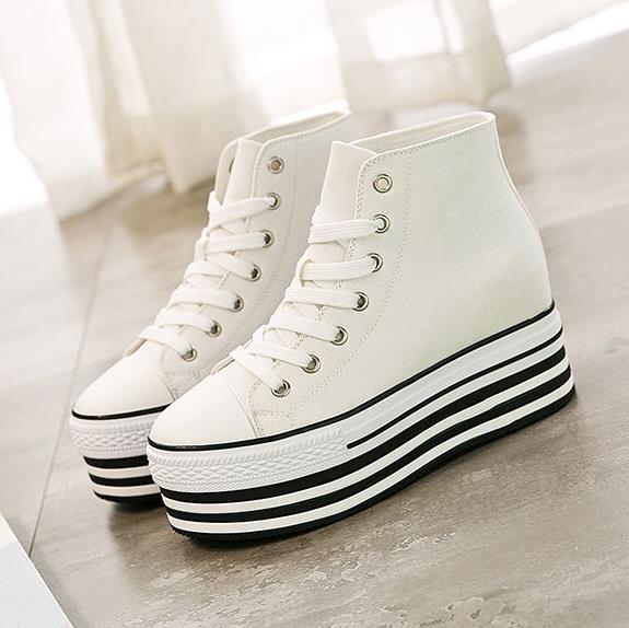 2025 Women's Shoes High Quality 8.5cm New Canvas Shoes High Top Fashion Breathable Casual Thick Bottom Women Shoes