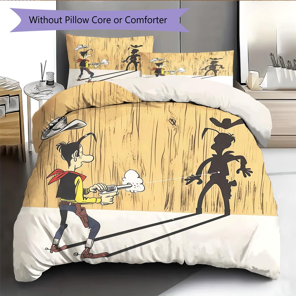 Lucky Luke Pattern Bedding Quilt Set  Home Decoration  Gift (1 * duvet cover + 2 * pillowcase  without core)