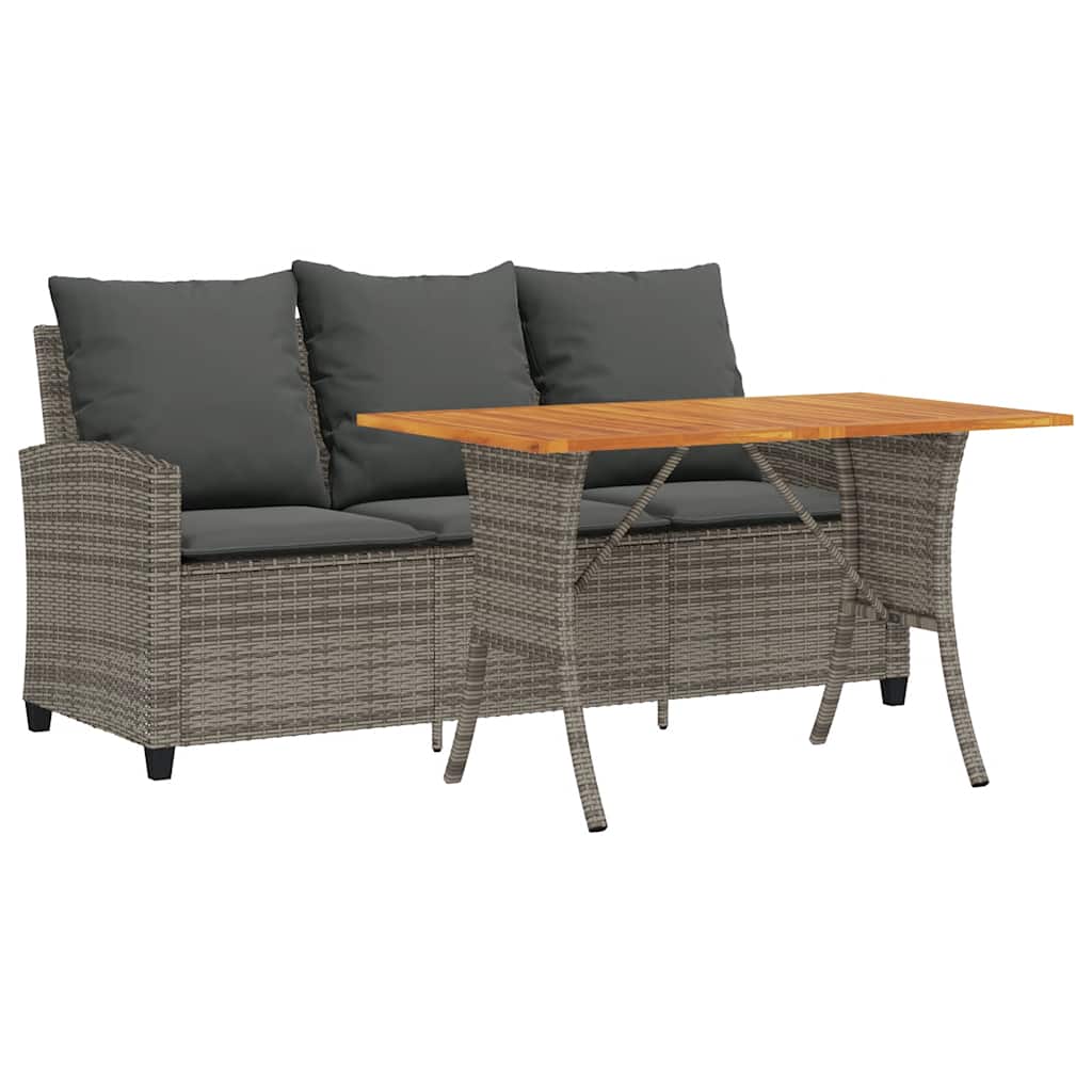 3 Seater Garden Sofa with Cushions & Table Grey Poly Rattan