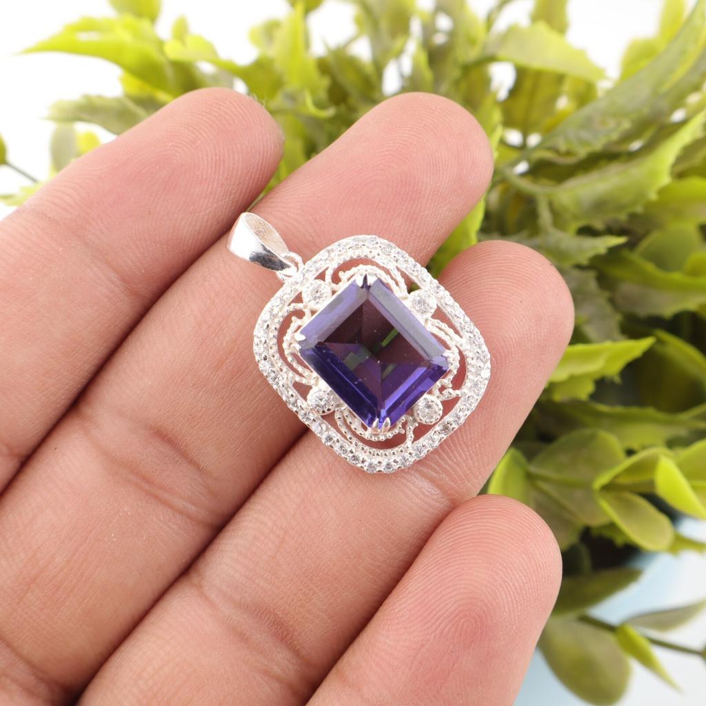 Iolite Gemstone 925 Sterling Silver Jewelry Zircon Pendant For Anniversary Gift CZP-11-4