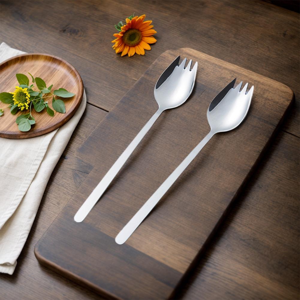 5Pcs Spork Stainless Steel Camping Tableware Long Handle Spoon Fork Silverware for Dessert Ice Cream Salad