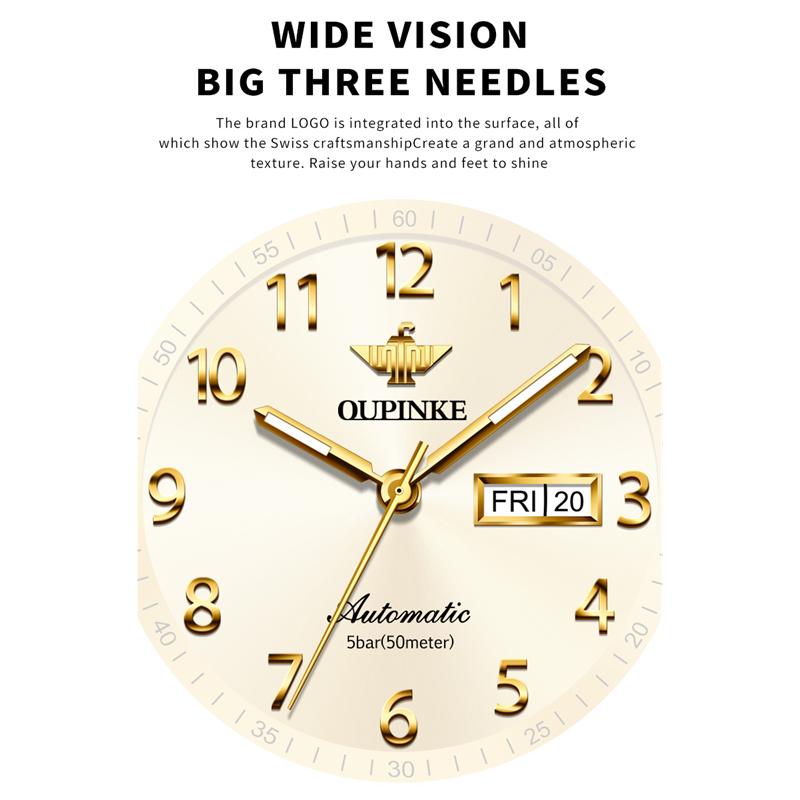 OUPINKE New Business and leisure Men's Watch Automatic Mechanical Watch Stainless Steel Business Double Calendar Anti-high-end Watch
