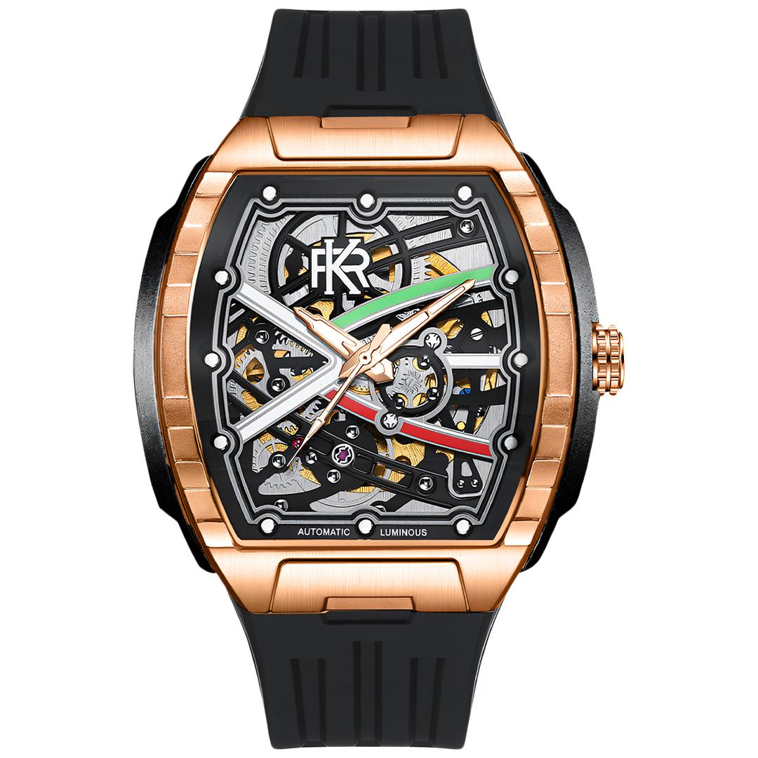 Сильный ночной свет нерегулярные полые мужские винные бочкообразные полностью автоматические механические часы студенческие модные спортивные часы розового золота