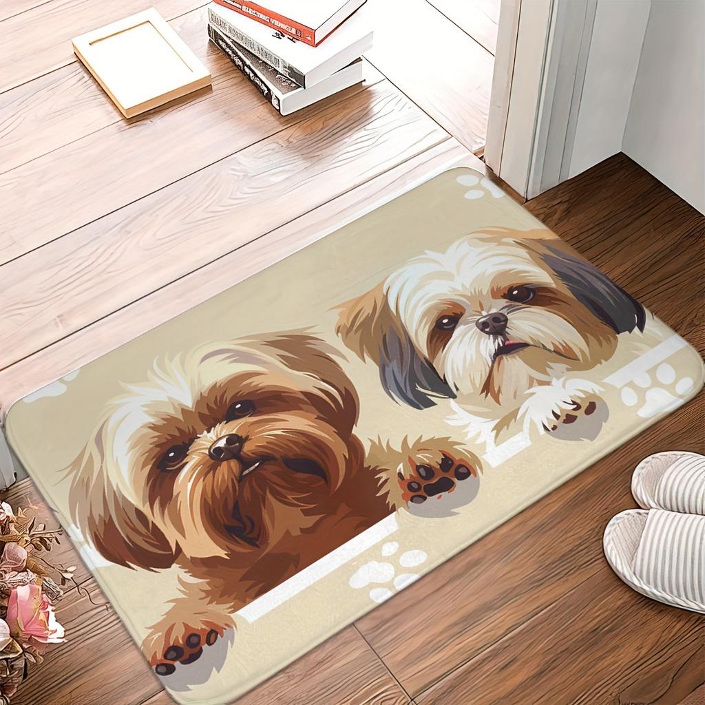 1Pcs Cute Dog And Paw Print  Floor Mat Modern Kitchen Polyester Rug Non-Slip Colorful Indoor Carpet, For Home Bathroom Bedroom Living Room Decor