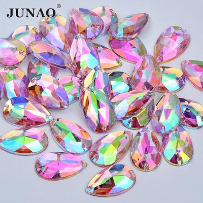 100Pcs 17*28mm Large Sewing Crystal AB Drop Rhinestone Applique Flatback Acrylic Stones Sew On Crystal Strass For Clothes