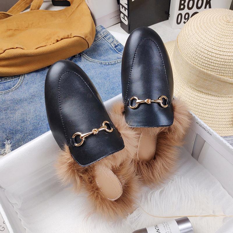 Shoes Winter Warm Fur Women Loafers PU Leather Princess Flats