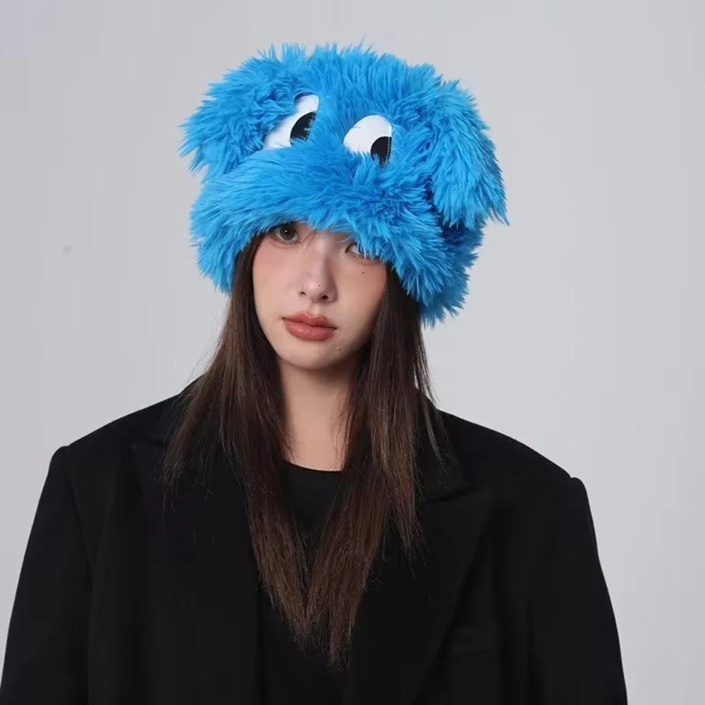 Cute Big Eyes Plush Warm Cap Fluffy Beanies Hat Korean Girl Ear Cover Hats  Women
