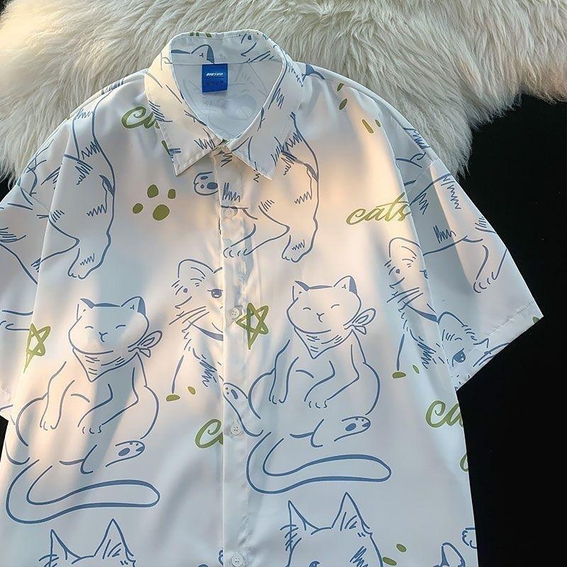Camicia da donna stampata - design alla moda con bottoni - camicia casual larga