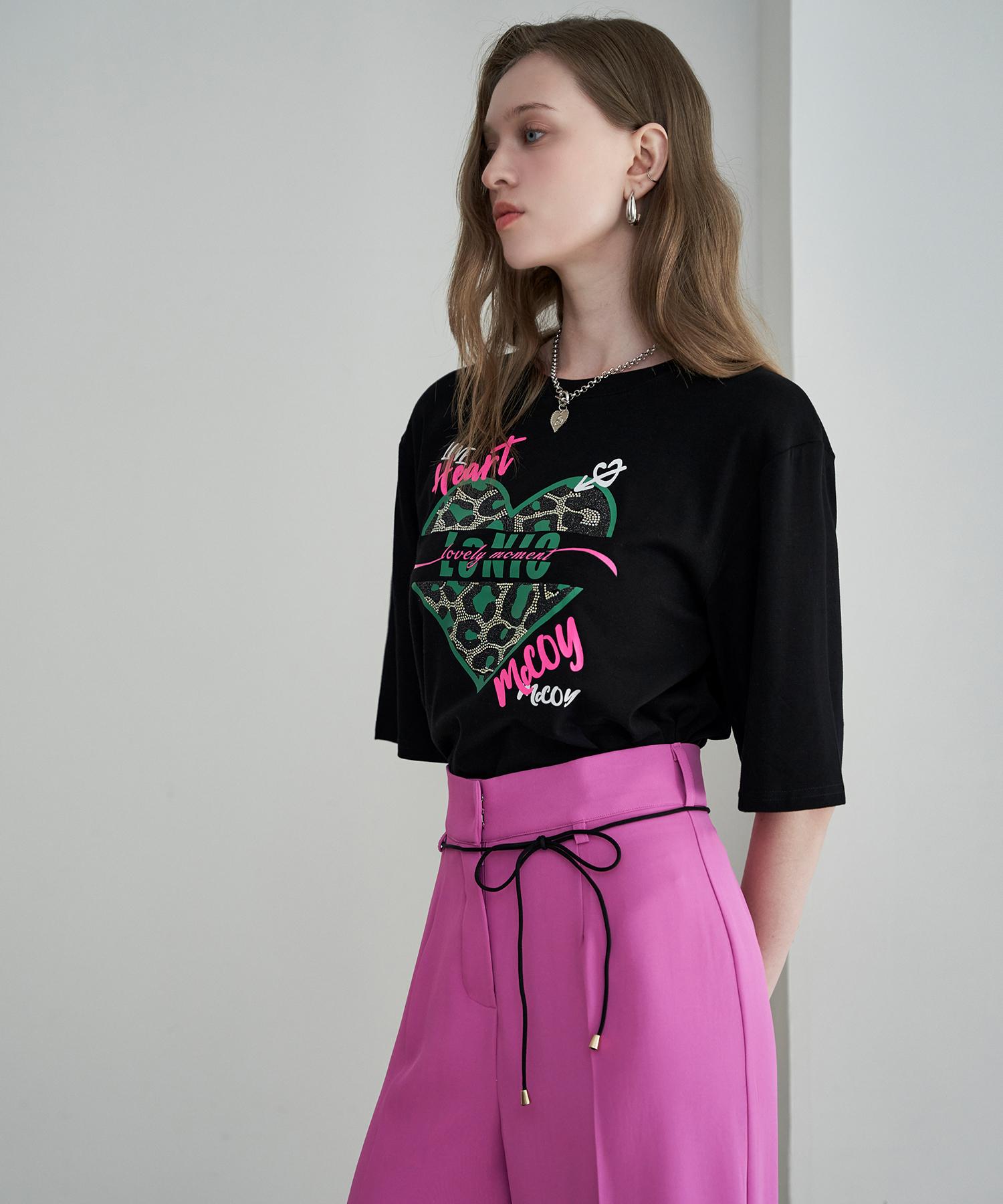 Leni And Mccoy Leopard Print Heart Crop T-Shirt Mm09Ts001Fjy Black/One Size