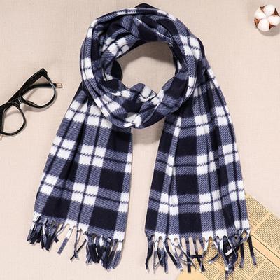Double-Sided Velvet Scarf with Tassel Decoration Plaid Print Autumn Winter Warm Cashmere-like Scarf Fashion Accessory