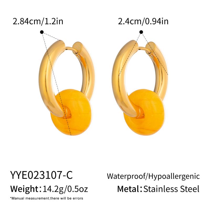 1 Pair Gold Plated Hoop Earrings with Colorful Natural Stone Pendants for Women Daily Casual Wear Fashion Jewelry