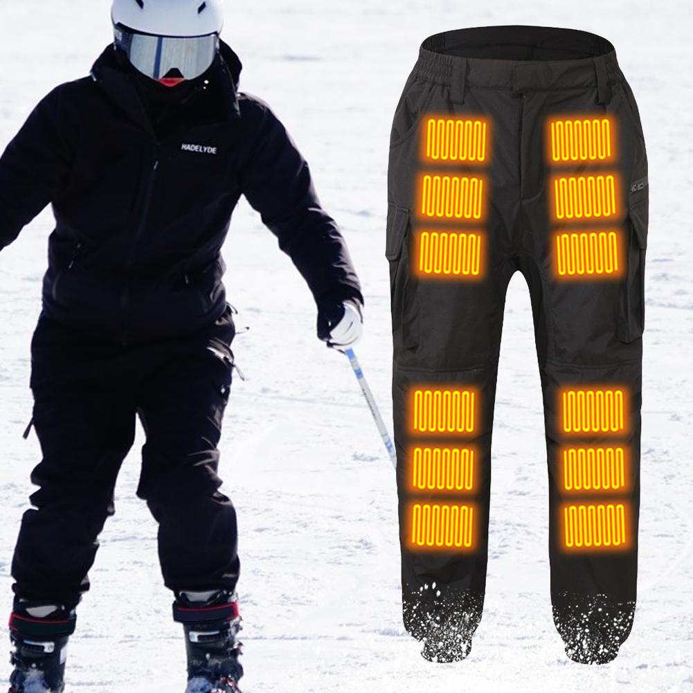 Unisex Heating Pants Men Elastic Waist USB Heated Sports Trousers Skiing Motorcycle Outdoor Casual Thermal Pants Plus Size 5XL