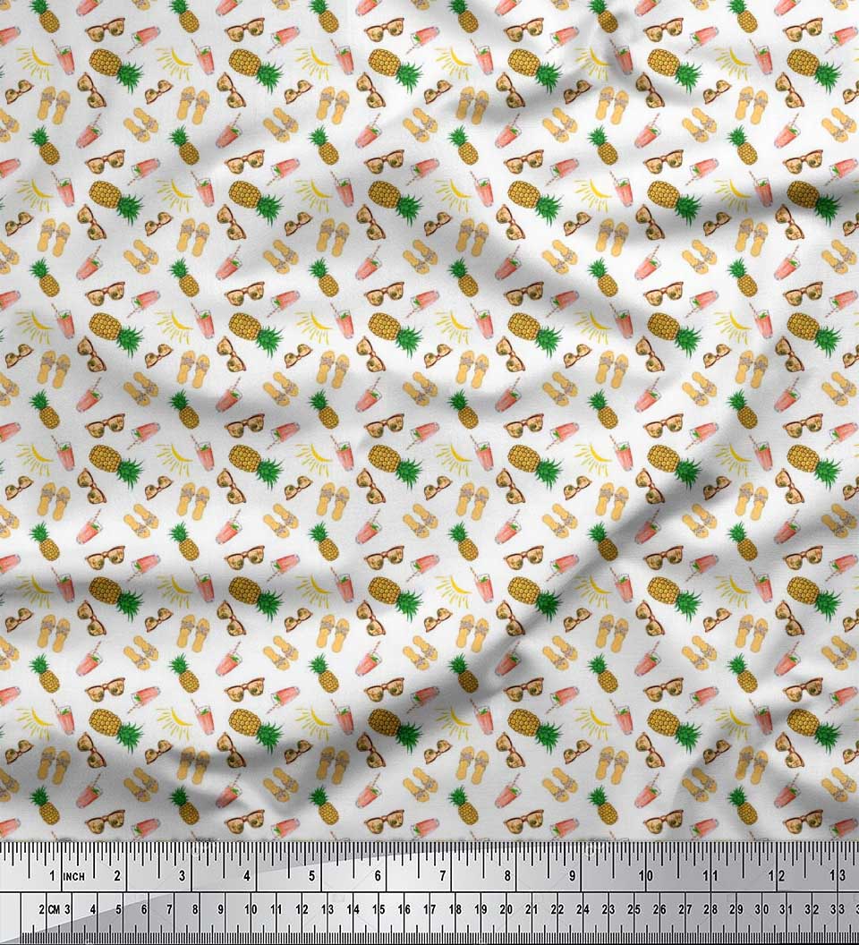 

Тканина Soimoi Japan Crepe Satin Pine, тапочки та окуляри Fashion Print Тканина на метр 42 дюйма 42 Inch Wide - Poly Crepe білий