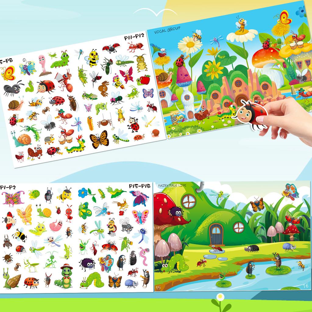 Patlayan Böcek Temalı Çıkartma Kitabı Çocuklar İçin Aydınlanma Bilgisi Sessiz Kitap Konsantrasyon Eğitimi Eğitici Oyuncak Kitap