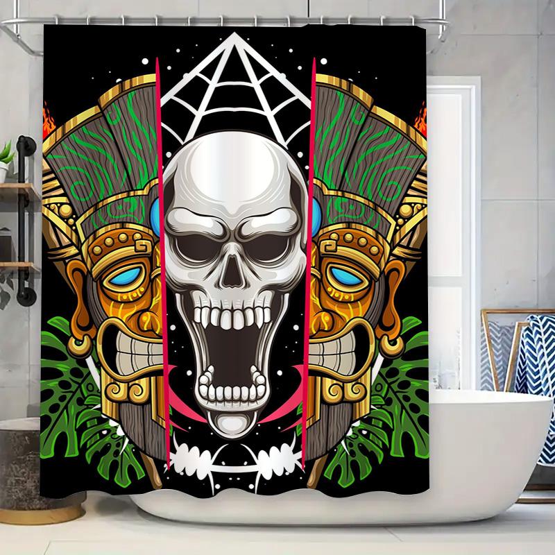 Tuniu Aztec Skull Shower Curtain Cool Tribal Art Scary Horror Room Decor Wall Hanging Bathroom Decor