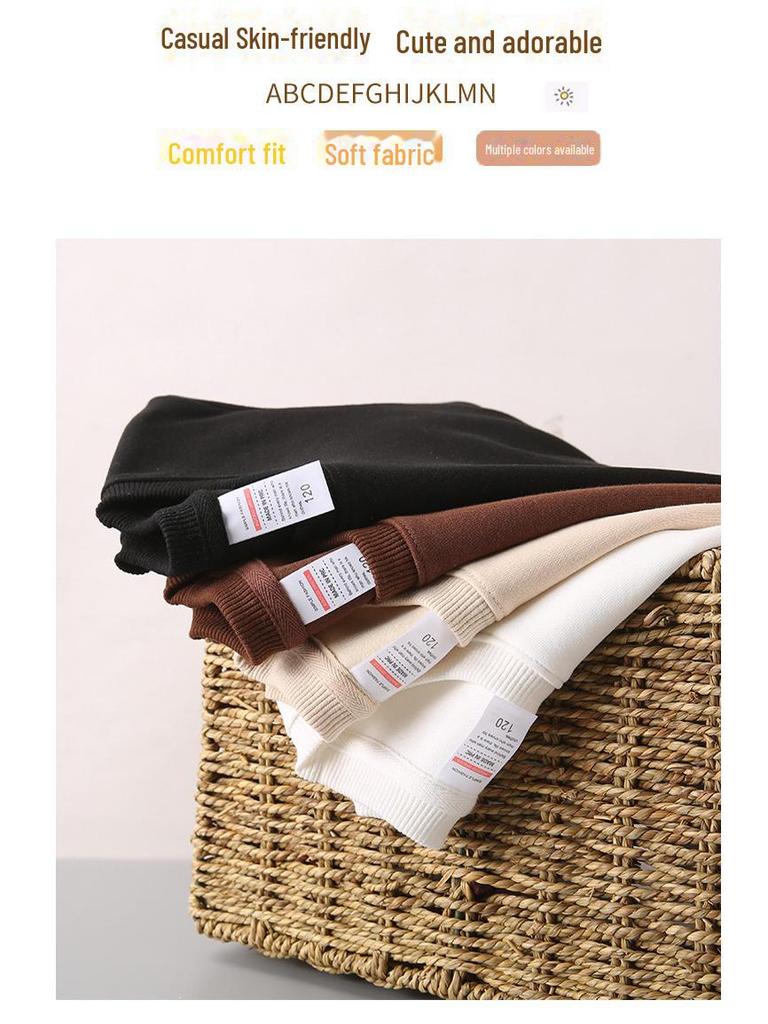 Dziecięca Bluza z Okrągłym Dekoltem z Pluszem dla Chłopców i Dziewcząt - Logo na Zamówienie, Jednolity Kolor, Jesień/Zima