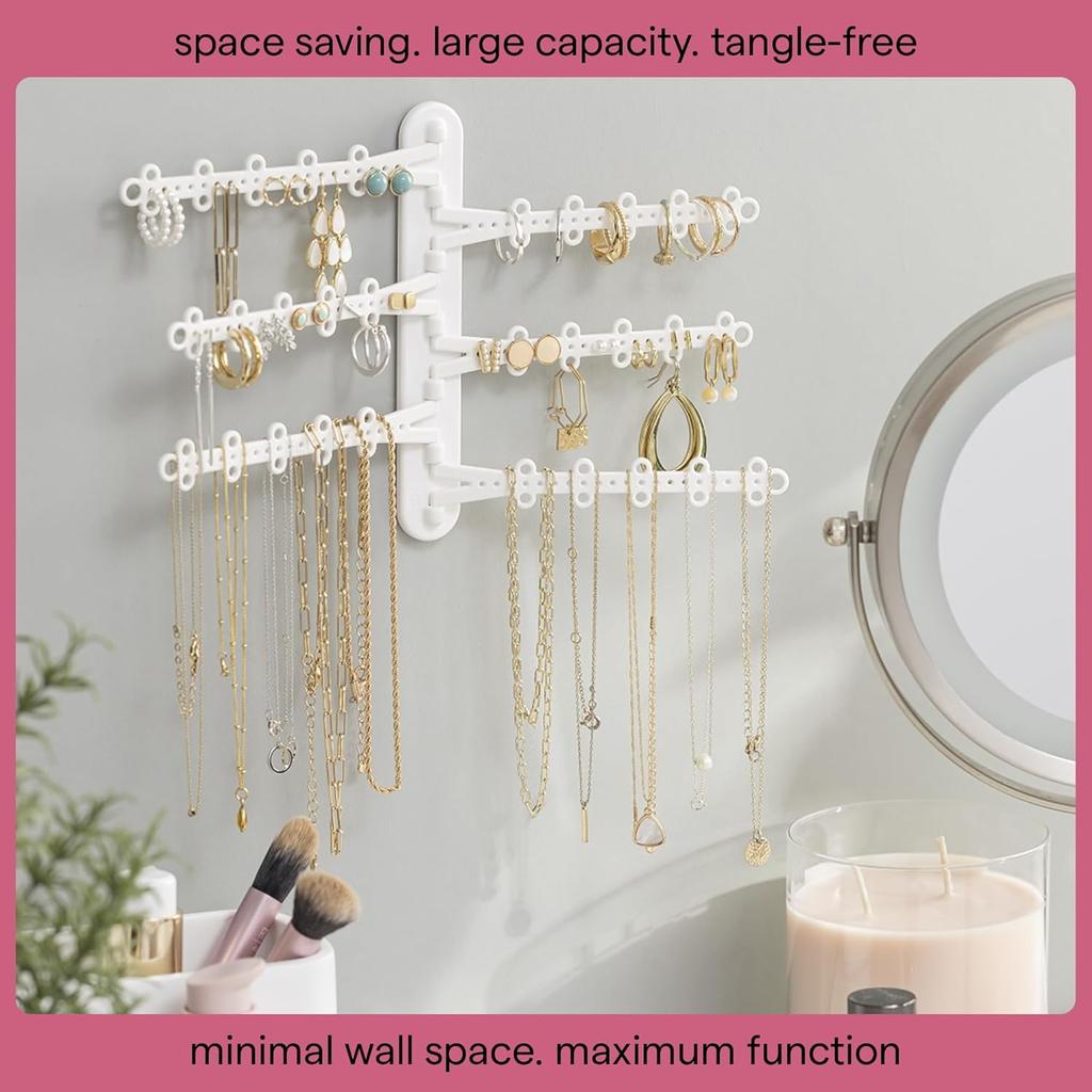 6-Tier 6" Wall Jewelry Organizer, Command Strips included for Easy Hanging, 120 Hole Earring Organizer, Necklace Organizer, Bracelet Holder, Ring