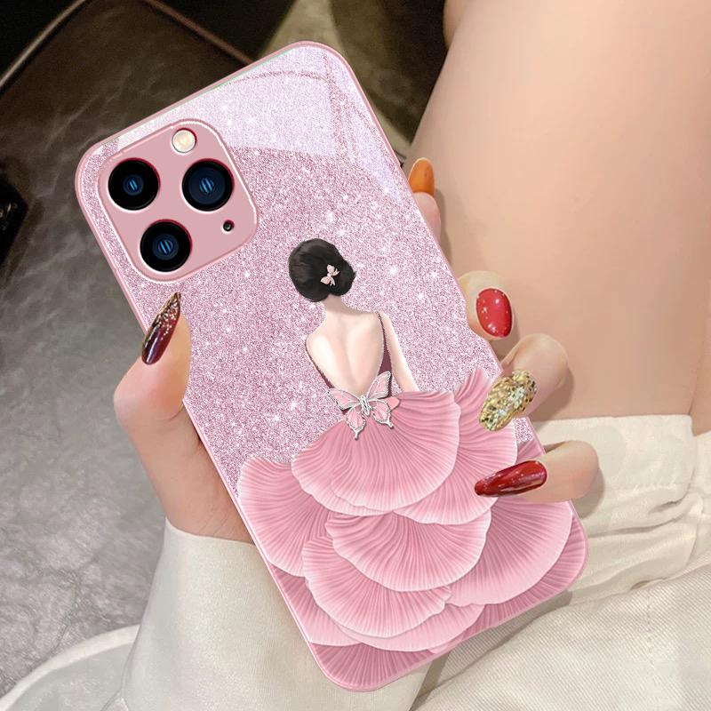 

Flower Girl Colorful For IPhone 16 Pro Max 15 Pro 14 13 12 Mini 11 XS Max XR 7 8 Plu SE 2022 Tempered Glass Phone Case For iPhone 16 Pro