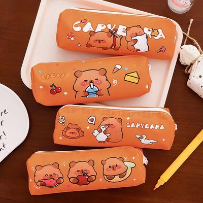 Cute PU Pen Bag Capybara Waterproof Stationery Bag Zipper Design Stationery Organizer Students