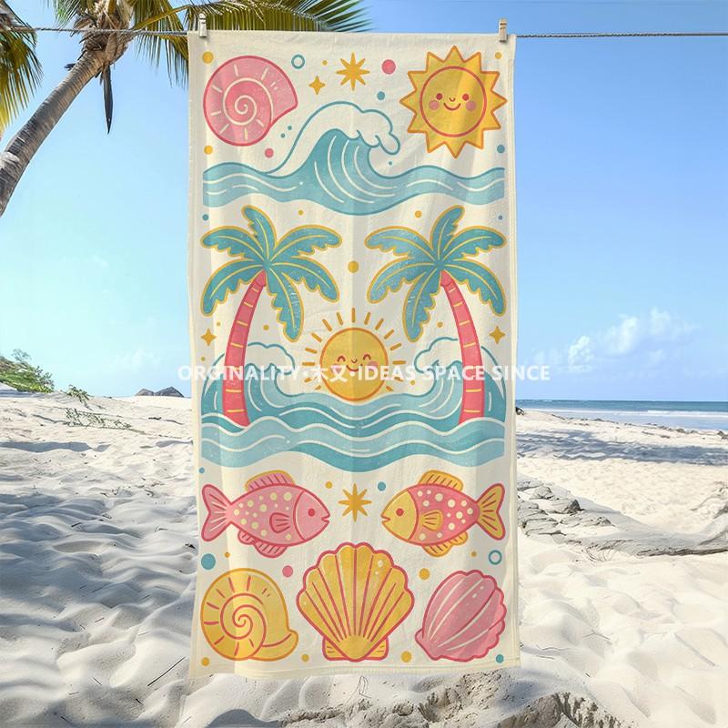 Cute Summer Beach Vibe Towel Patterned Sunscreen And Windproof Suitable For Swimming Pool Camping Travel