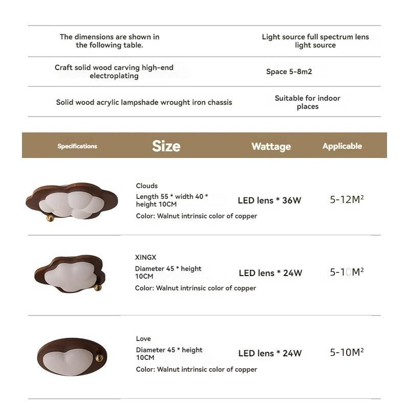 2024 New Led Wood Ceiling Light Bedroom Lamp Creative Cloud Star Living dining Lamp Home Decor  Retro Walnut Color Lamp Ceiling