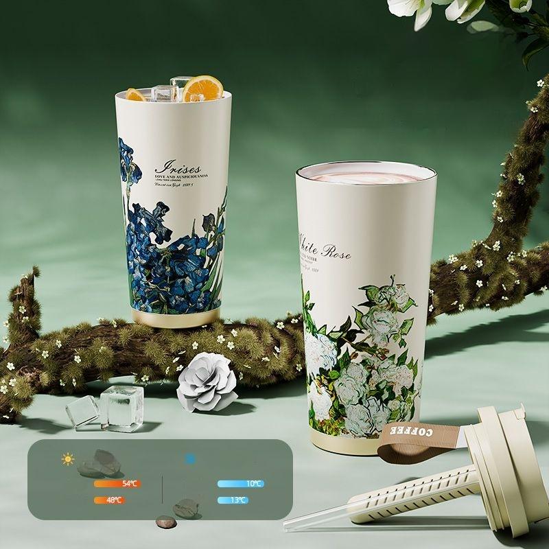 Neuer hochwertiger Kaffee-Thermosbecher mit Keramik-Strohhalm, doppelter Trinkbecher, täglicher Campus-Begleitkaffeebecher