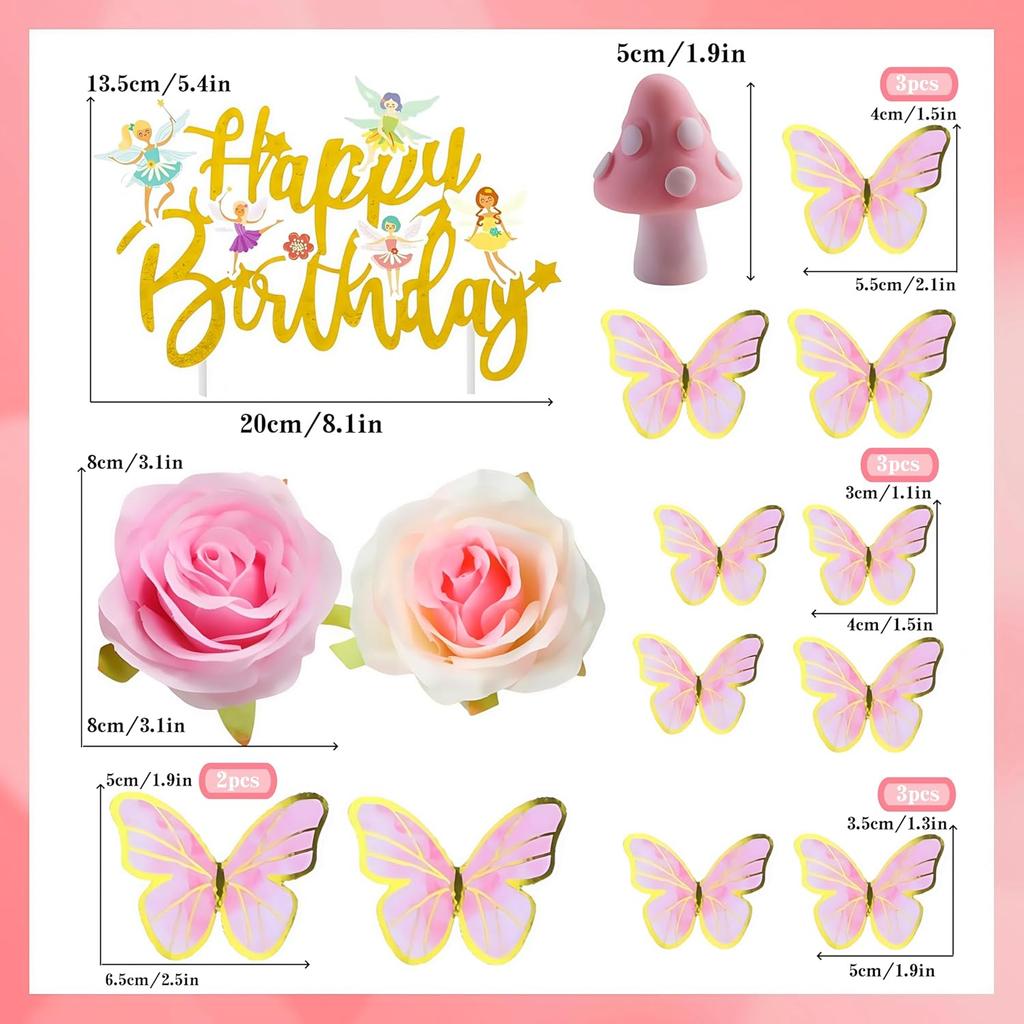 Fairy Cake Topper Butterfly Cake Decoration Mushroom Cake Decorations Fairytale Theme Party Decorations