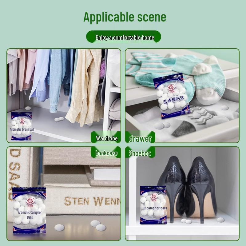 Bagged Camphor Balls: Anti-Mold, Mothproof, and Deodorizing Wardrobe and Drawer Insect Repellent.