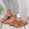 Damen Übergröße Perlenbesetzte Römische Zehensteg-Sandalen, Retro Casual Rutschfeste Strandschuhe