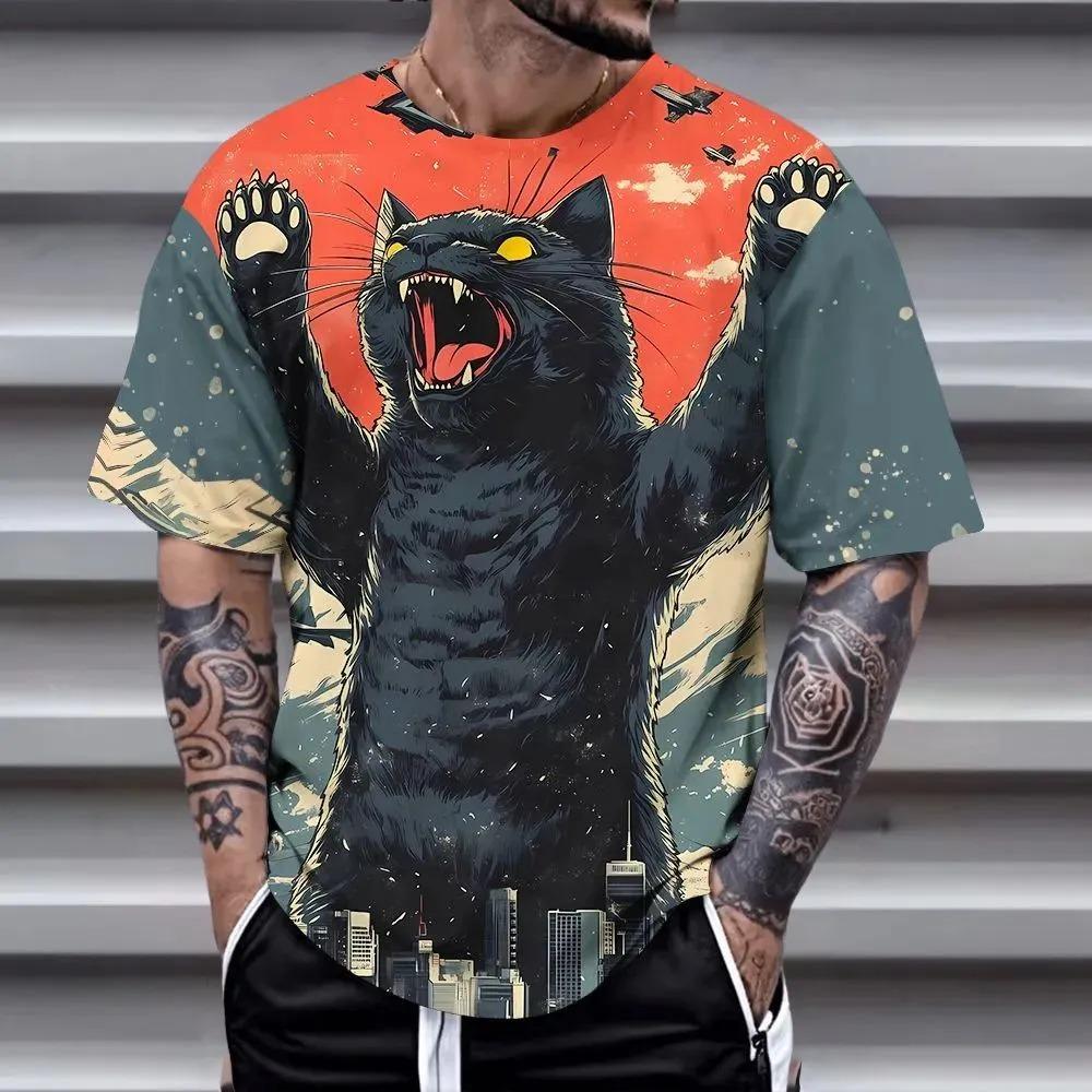Animal Theme 3D Printed Short Sleeved T-shirt Fashionable Comfortable Soft Breathable Large Loose Summer Mens T-shirt