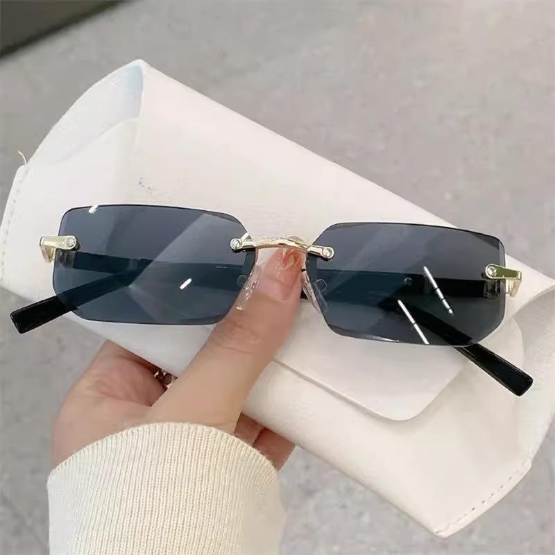Trendy Rimless Sunglasses For Men Women Fashion Frameless Rectangle Sun Glasses Retro Shades Summer Traveling Eyewear