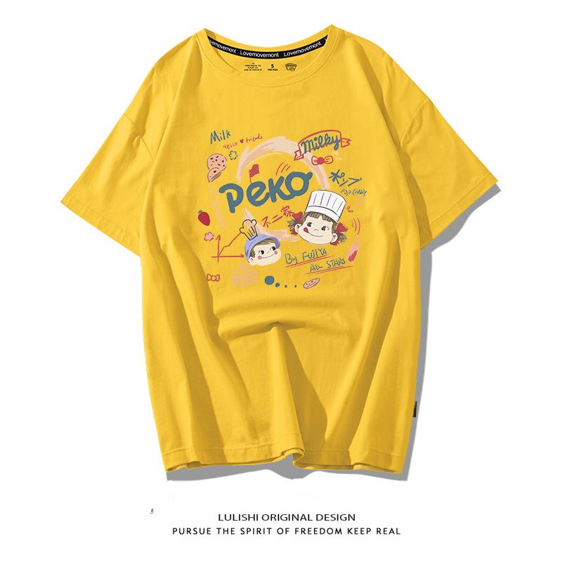 Summer Street Sle Cartoon Print ort Sve Women's T-irt Loose Fit Large Size Couple's Clothing Hong Kong Sle BF Top
