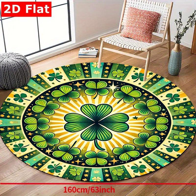 1pc Four Leaf Clover Lucky Pattern Round Doormat Flannel Festive Floor Mat St Patricks Day Decor