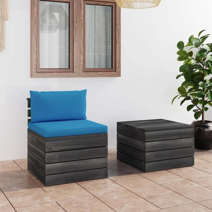 VidaXL Salon Palette de Jardin 2 pcs avec Coussins Meubles d'Extérieur Meubles de Terrasse Mobilier de Patio Mobilier de 3061663
