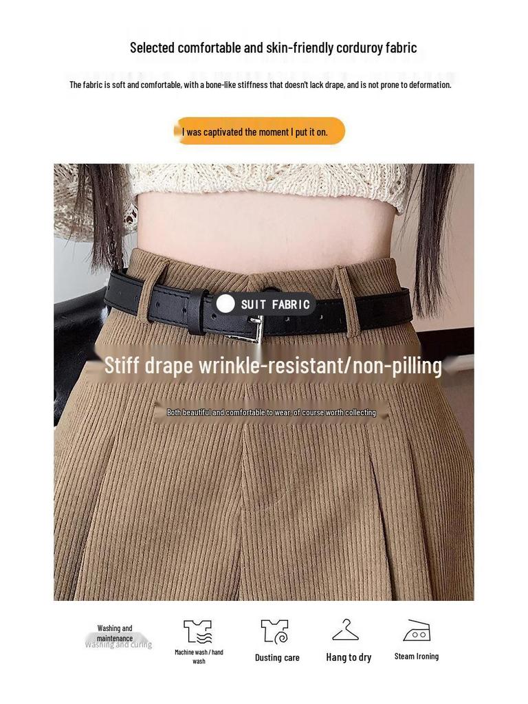 Women's High-Waist Pleated Wide-Leg Shorts for Autumn/Winter - Stylish A-Line Design