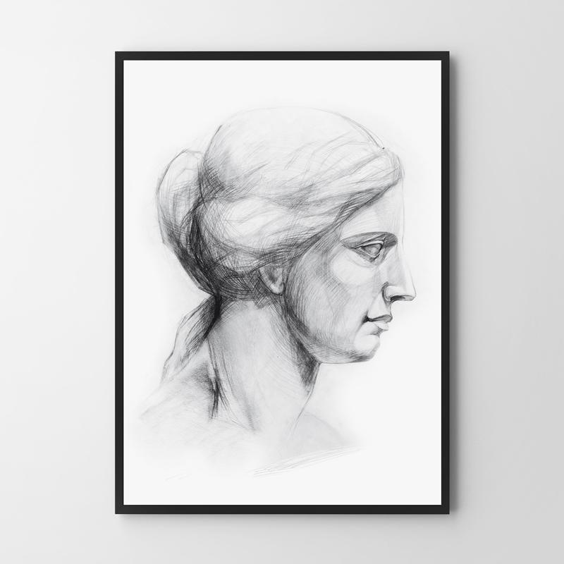 Plakát řecká socha profil skica