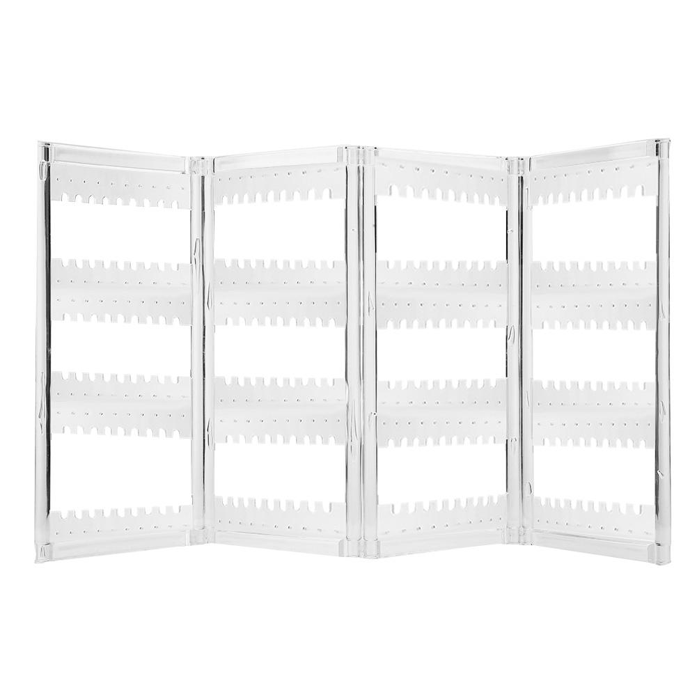 Foldable 4-Panel Jewelry Holder Earrings Display Stand Ear Studs Storage Rack   (Black)