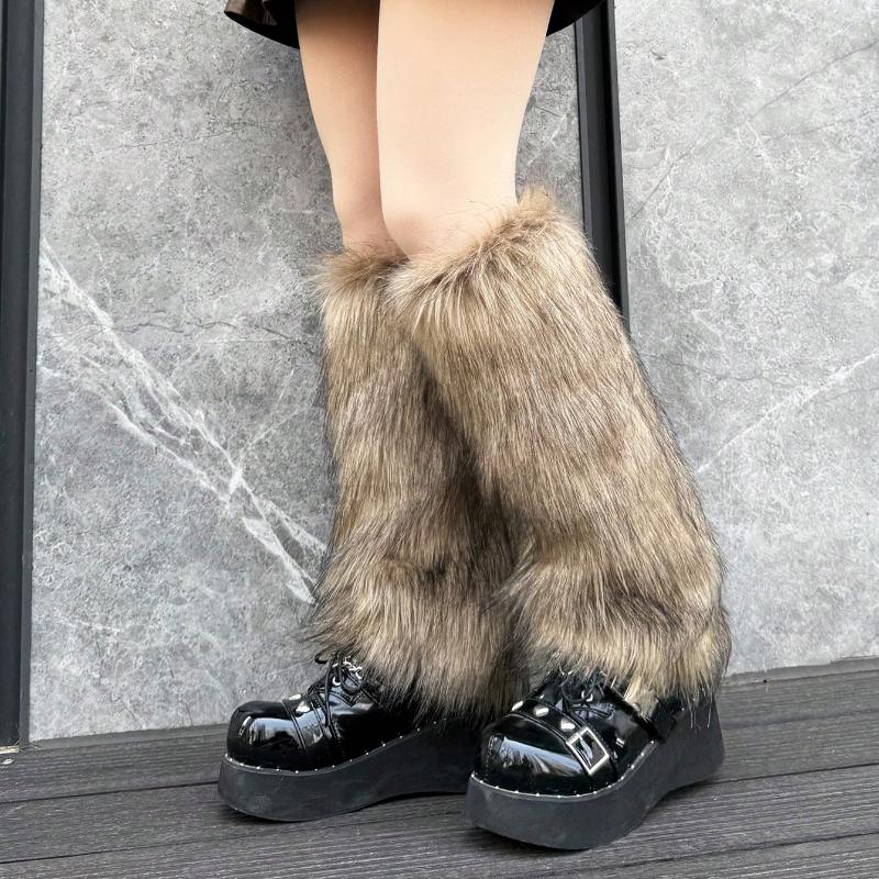 1 Pereche Maro Culoare Solidă Jambiere din Blană Faux, Stil Y2K, Toate Sezoanele