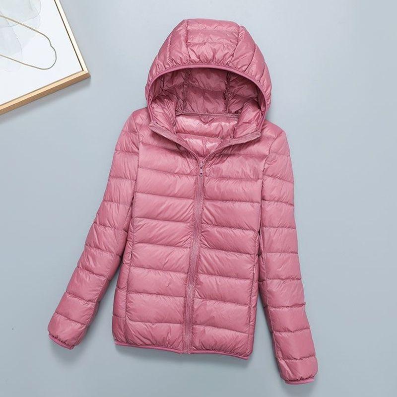 Light down jacket women's short stand-up collar hooded fashion autumn and winter thin large size women's clothing slim-fitting portable jacket