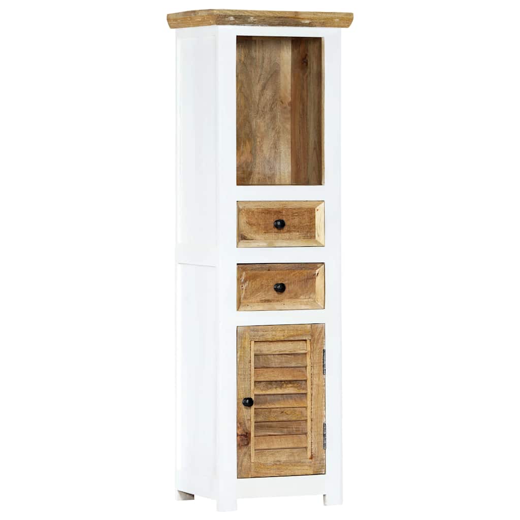 Highboard White and Brown 40x30x128 Cm Solid Mango Wood