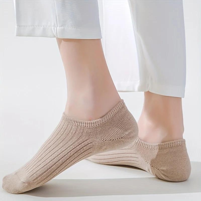 6 Pairs of New Fashionable Women's Summer Solid Color Striped Knitted Short Socks Multifunctional Four Season Women's Boat Socks