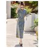 Fashion Chinese Style Denim Skirt Set Women Summer Floral Print Two Piece Outfit with Knot Buttons