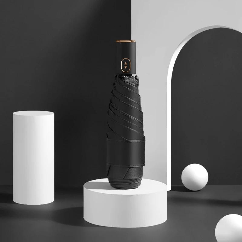 

Мини-автоматический зонт для женщин, защита от ультрафиолета, ветрозащитный сильный портативный карманный маленький зонтик, UPF50 + чёрный