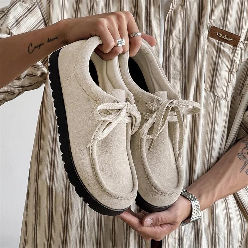 Men's Loafers Comfortable Suede Casual Shoes Retro Platform Lace-up Flat Half Slippers Mules  Para Hombre  New