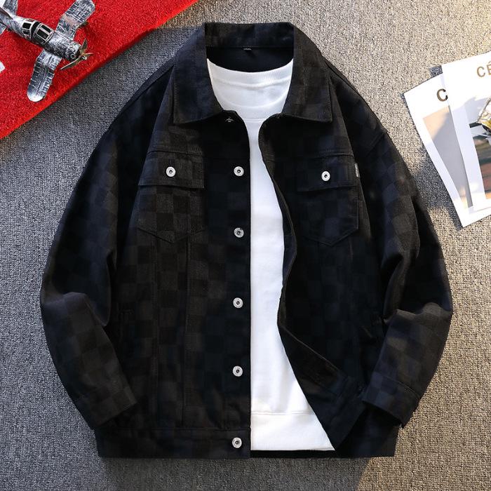 Men s Trendy Loose Plaid Print Denim Jacket Shirt - Douyin Bestseller 3XL