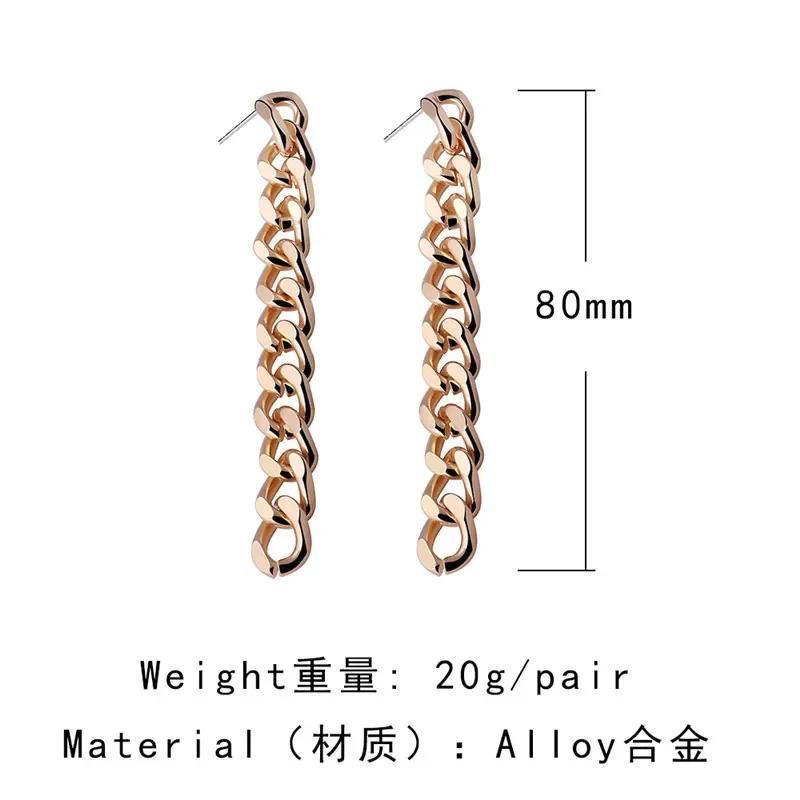Women Minimalist Gold Silver Hollow Chain Long Dangle Earrings Fashionable Personality Jewelry