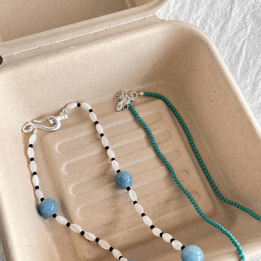 Stone Glass Beaded Spiral Pendant Necklace Temperament Versatile Personality Collarbone Chain Niche Fashion High-end Jewelry