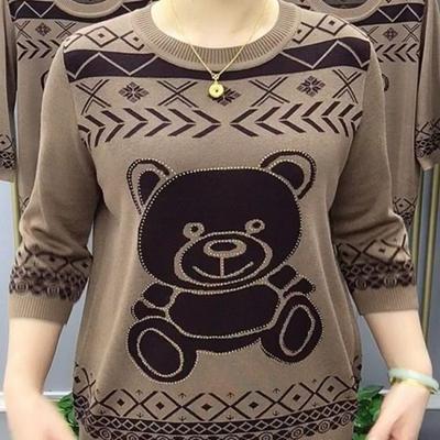 Moda Vintage Roupas Femininas Suéter de Ursinho Primavera Outono Manga Longa Gola Redonda Versátil Tricô Casual Pulôveres Top