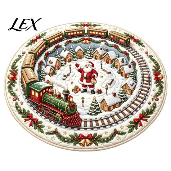 Indoor Decorative Floor Covering Round 3D Christmas Rug, Vortex Optical Illusion Area Santa Snowman Staircase Low Profile Fireplace Mat Depth Pattern,